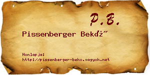 Pissenberger Bekő névjegykártya